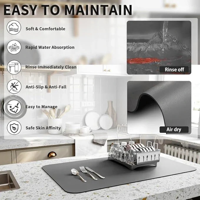 Absorbent Sink Mat | Quick-Dry, Anti-Slip Base | For Wet Counters & Dish Racks