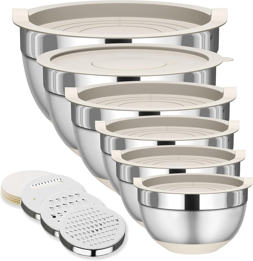 Mixing Bowls with Lids Set, 6 Piece Stainless Steel Nesting Storage Bowls