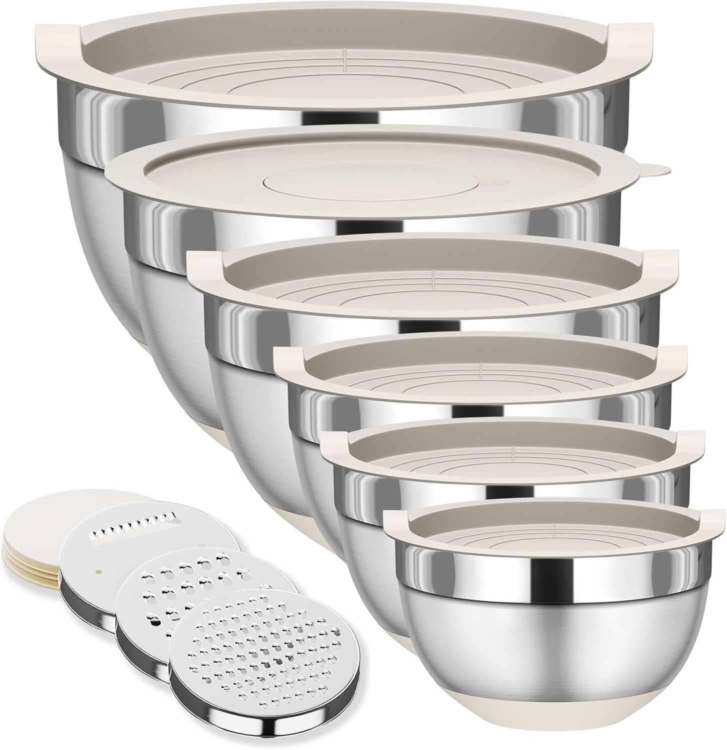 Mixing Bowls with Lids Set, 6 Piece Stainless Steel Nesting Storage Bowls