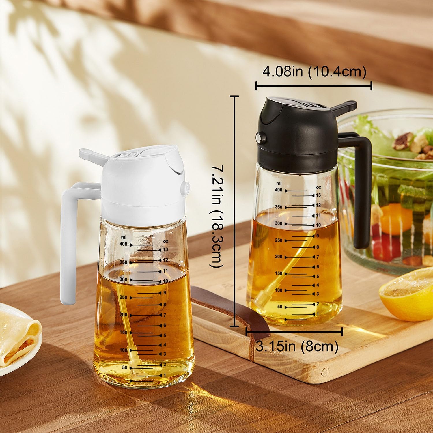 16oz/470ml Glass Olive Oil Sprayer for Cooking – 2 in 1 Olive Oil Dispenser Bottle