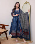 Women's Rayon Printed Anarkali Kurta and Pant with Dupatta Set