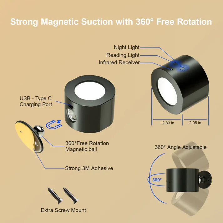 Magnetic Wall Light with Remote Control and USB Charging